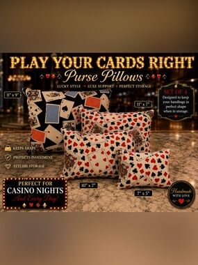 🎰 Handmade Casino Card Print Purse Pillow Set of 4 | Handbag Shapers